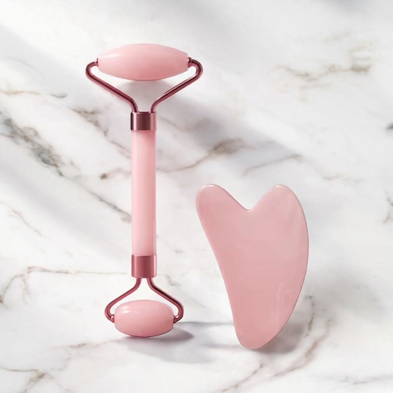 Rouleau Visage & Gua Sha en Quartz Rose – Rituel Massage