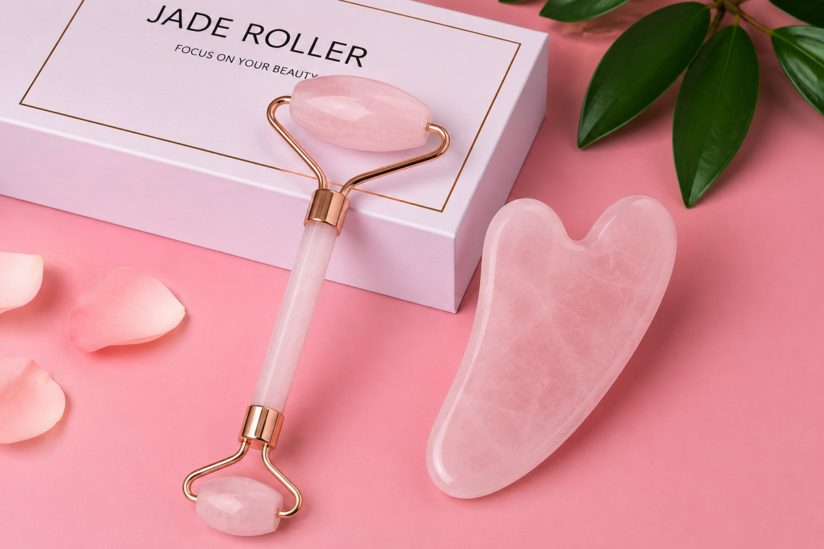 Rouleau Visage & Gua Sha en Quartz Rose – Rituel Massage