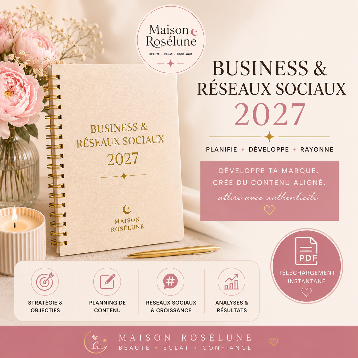 Planner Business et Réseaux Sociaux 2027 Maison Rosélune – PDF