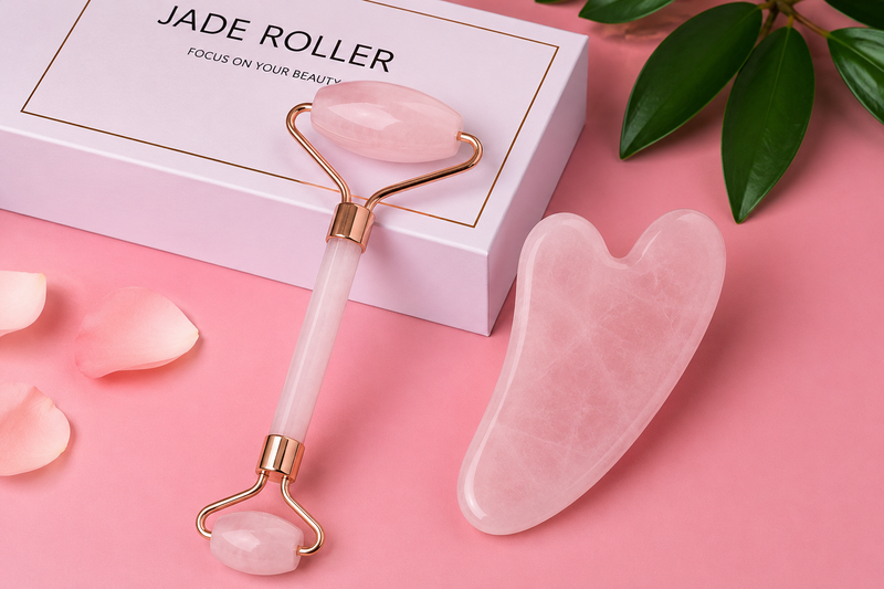 Rouleau Visage & Gua Sha en Quartz Rose – Rituel Massage