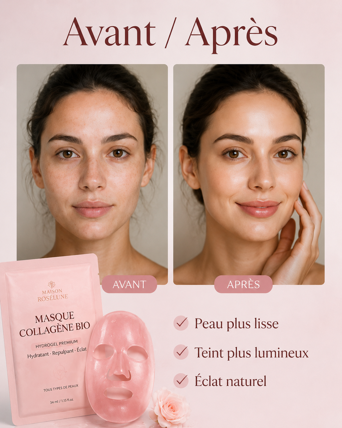 Masques Collagène Hydrogel – Lot de 4 | Rituel Hydratant