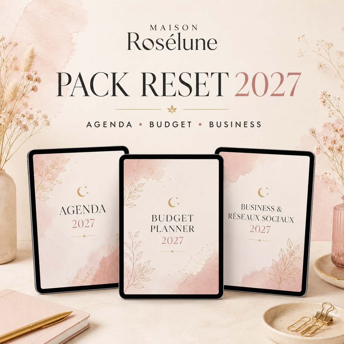 Pack Reset 2027 – trois planners PDF Maison Rosélune